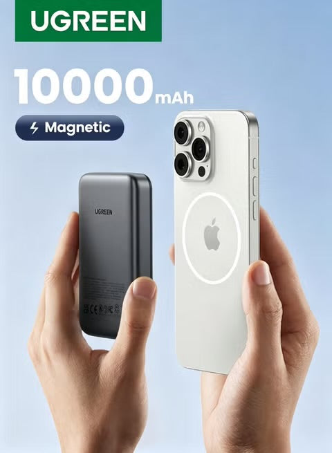 10000 mAh 10000mAh Wireless Power Bank Magnetic MagSafe Wireless Portable Charger Fast Charging Charger PD 20W Wired Charging iPhone MagSafe Charger Battery Pack For iPhone 16 15 Series Apple Watch S10 Airpods Slim-Grey 7.5W